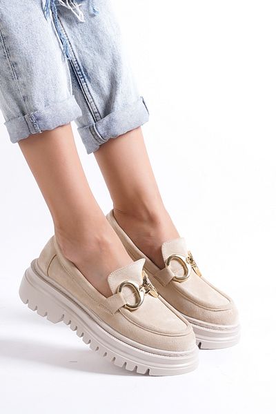 MARSEDO Γυναικείο χρυσό Loafer Χοντρή σόλα με αγκράφα Huarache