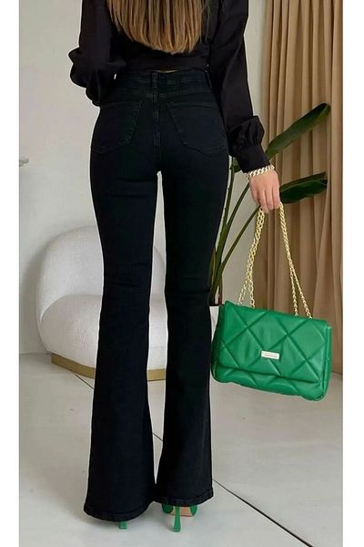 QİSSO Black Spanish Leg Jeans