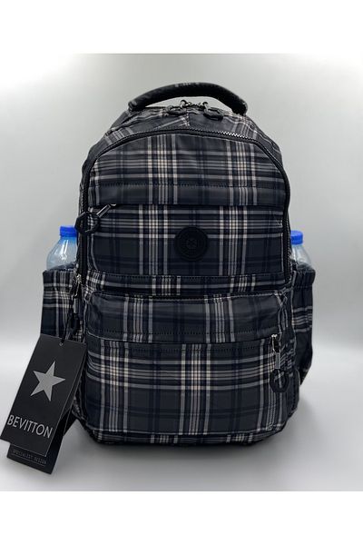 Bevitton Water Repellent Fabric School Bag Unisex School Backpack 20289 Plaid-Black