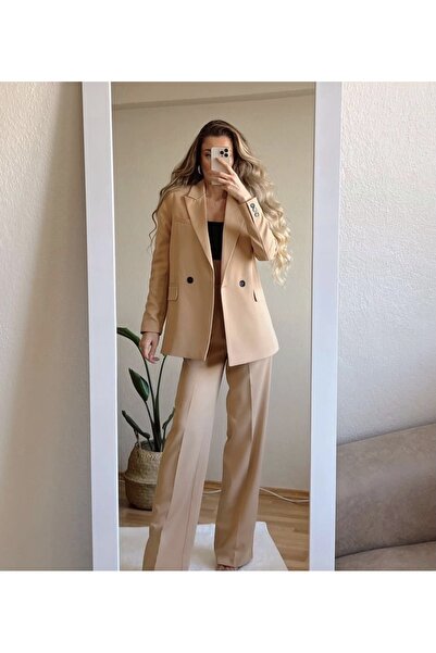 cn novembersun Kadın Bej Pantolon Ceket Takım