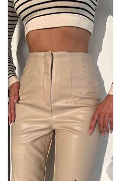 Kese Fashion Store Bej Beli Pensli Deri Pantolon