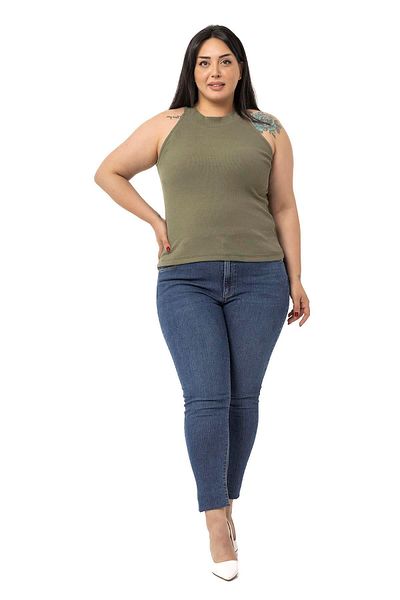 DISENTIS MODEST Large Size Halter Neck Half Turtleneck Camisole Khaki Body