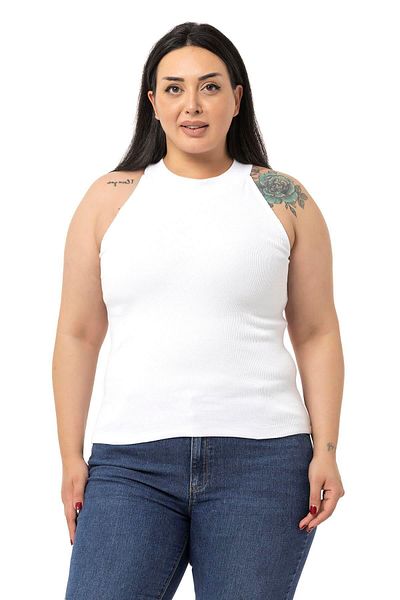 DISENTIS MODEST Dimensiuni Plus Gât Halter Demi Turtleneck Camolă Ribbed Body Alb