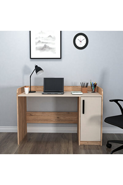 ARNETTİ Luses Dolaplı Modern Tasarım Çalışma Bilgisayar Masası Atlantik Çam Bej - Luses
