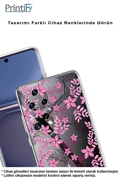 PrintiFy Redmi A2 Plus Slim Fit Kapak Floral Pembe Tasarımlı Şeffaf Silikon