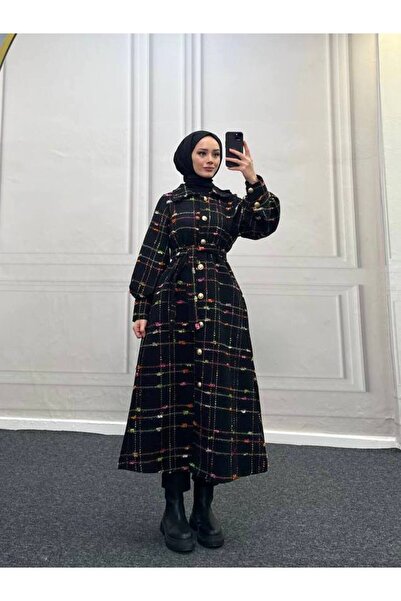 Esre Store 4449 - Палто с хиджаб с детайли в розов цвят