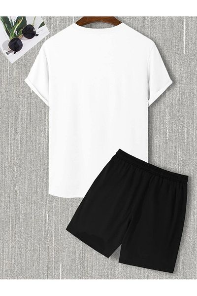 WNWGKN Trendpunky Unisex Black Printed Bottom Top Shorts T-Shirt Set