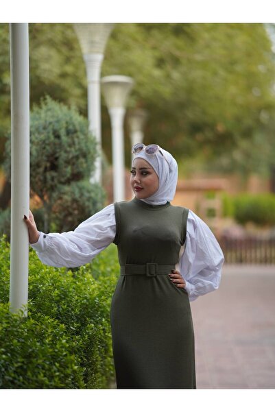 Esre Store 4437 - Rochie Hijab cu curea Kaki