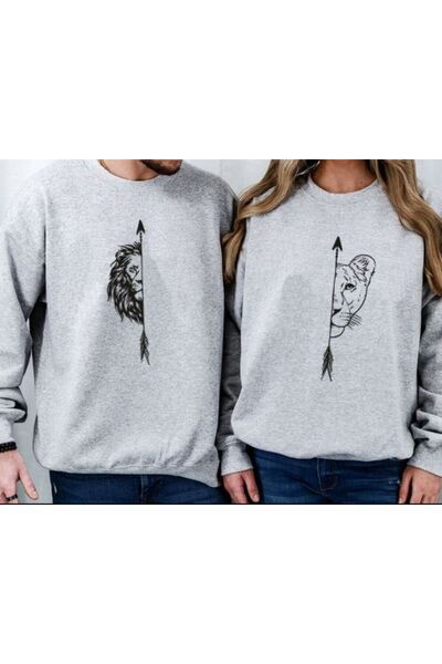 Unique Dişi ve Erkek Aslan Çiftler Sevgili Çift Kombini Tasarım Sweat