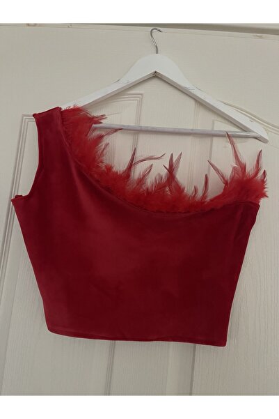 scyllastore Desiree Червоний Спеціальний дизайн Вельвет З пір'ям Стрічка Деталізований бюстгальтер