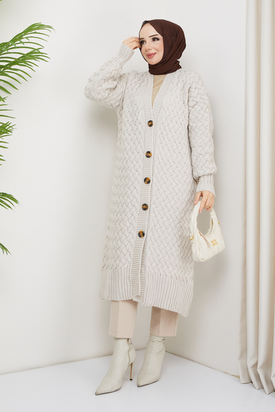 Pamuk Butik Γυναικεία Πλεκτή Ζακέτα Πλεκτή Καλάθι Πλήρους Μήκους