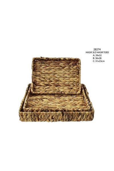Kadim Vizyon Banana Fiber Straw Tray 3 Pieces