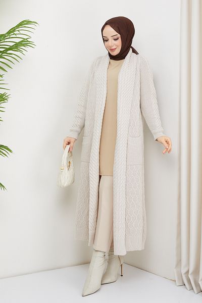 Pamuk Butik Γυναικείο Πλεκτό Πλεκτό Πλεκτό Ζακέτα με Λεπτομέρεια Τσέπης Πέτρινο Χρώμα