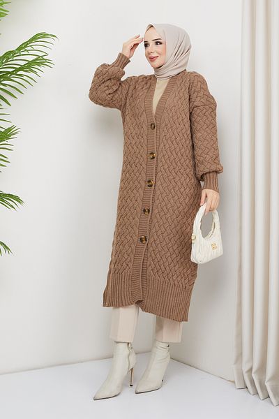 Pamuk Butik Γυναικείο Πλεκτό Καλάθι Πλεκτό Πλεκτό Ολόσωμο Ζακέτα Καφέ