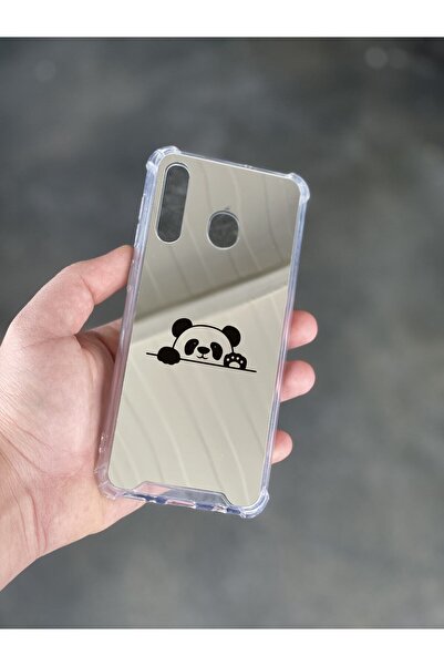 PERAX Samsung A10S Uyumlu Gümüş Aynalı Darbe Korumalı Panda Tasarımlı Silikon...