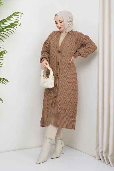 Pamuk Butik Γυναικείο Πλεκτό Καλάθι Πλεκτό Πλεκτό Ολόσωμο Ζακέτα Καφέ