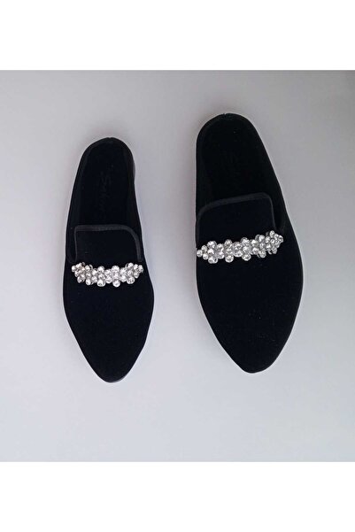 NevaYy collection Siyah Süet Taşlı, Kadın Ev Terliği