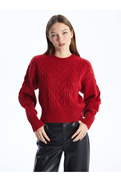 LC Waikiki Bisiklet Yaka Kendinden Desenli Uzun Kollu Kadın Triko Kazak