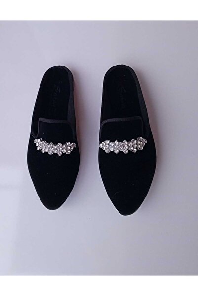 NevaYy collection Siyah Süet Taşlı, Kadın Ev Terliği
