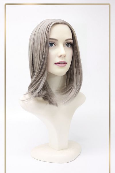 KONAK PERUK Gray Fiber Synthetic Wig - Short Straight, No Curtain