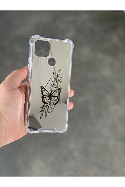 PERAX Redmi 9c Uyumlu Gümüş Aynalı Darbe Korumalı Kelebek Tasarımlı Silikon K...