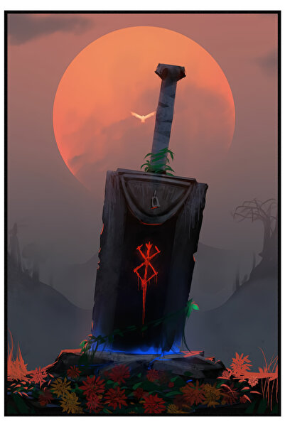 owl bag Berserk Kılıç manzara 30 no desenli tasarım ahşap poster