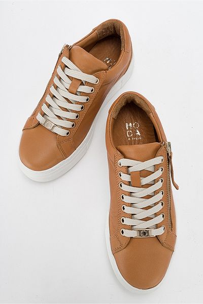 LuviShoes BERLY Tan Genuine Leather Women's Sneakers