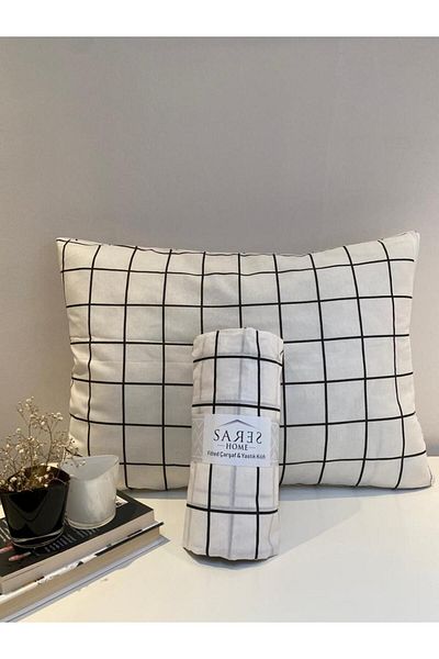 Sares Home Geometric Pattern Plaid Double Oversize Ranforce Elastic Sheet Set (180X200)
