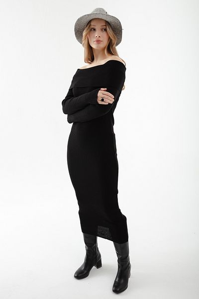 Lafaba Rochie de damă neagră de tricot cu guler Carmen