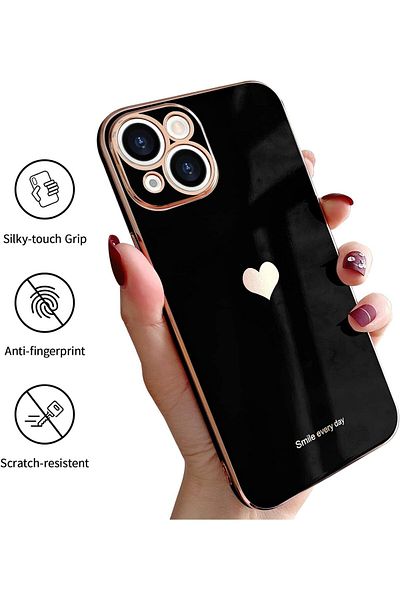GAGA ELEKTRONİK Laser Luxury Bling Plating Soft Back Case With Heart Logo For Iphone 15 Plus