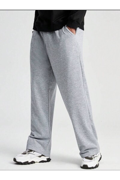 FİTGO Ανδρικό γκρι φούτερ παντελόνι με φαρδιά γραμμή και φαρδιά μπατζάκια