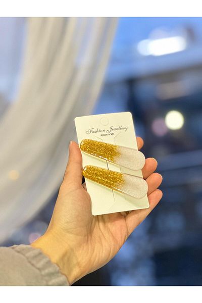 schkırt Triangle Model Metallic White Color Gold Thin Glitter Shiny Epoxy Large Clamp Buckle Gift Buckle