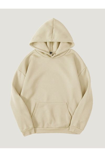 Ginevra Φούτερ Unisex ανοιχτό μπεζ Basic Oversize από μαλακό βαμβακερό εσωτερικό με κουκούλα