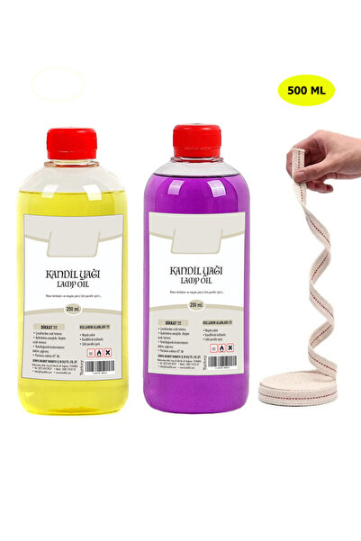 Dünya Magnet 2 Adet 250 ml Sarı Mor Kandil Yağı Toplam 500 ml 50cm Fitil, Gaz...