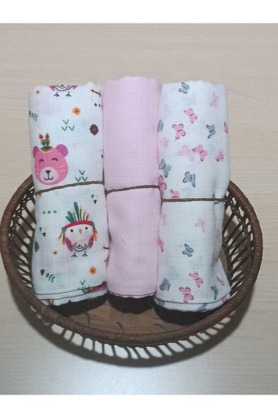 Alpıno ALPINOBABY غطاء موسلين 85 سم * 85 سم (3 قطع) بطانية أطفال قطن 100%