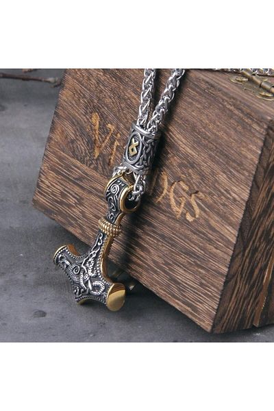 Viking Thor Scandinavian Mjollnir Othila Mesh Chain 316l Men's Steel Necklace with Embroidery Accessories