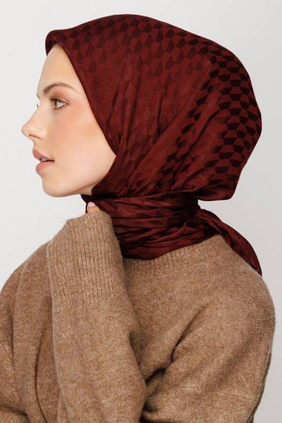 VALORSCARF Cranberry Qoza Pattern Silky Jacquard Scarf