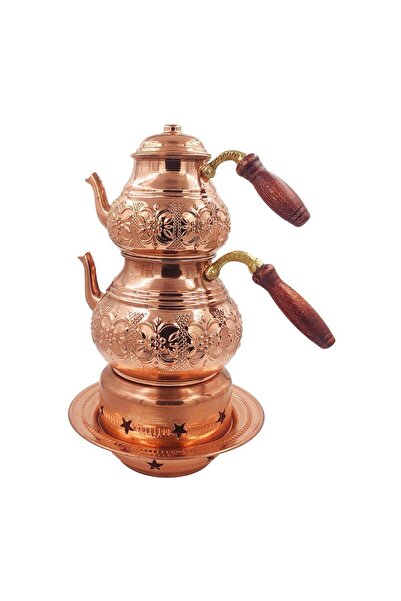 Yıldız çelik bakır çiçekli osmanlı ocaklı büyük çaydanlık