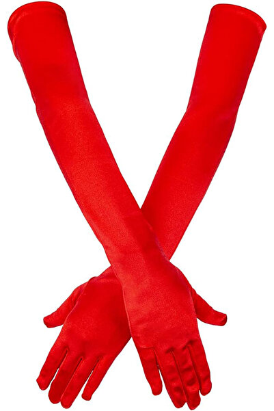 Hayalperest boncuk Long Satin Bridal Wedding Gloves For Women Long Prom Party Gloves Red