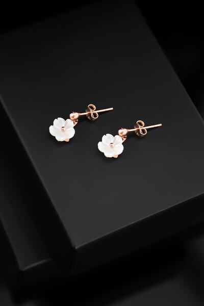 Sinsirella 925 Ayar Gümüş Rose Kaplama Manolya Çiçek Çivili Küpe