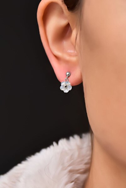 Sinsirella 925 Ayar Gümüş Rodyum Kaplama Sedef Manolya Çiçeği Küpe