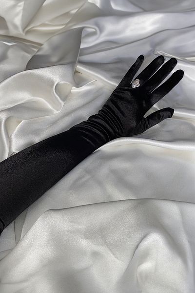 Hayalperest boncuk Mănuși lungi de mireasă Mănuși pentru costum de nuntă din satin Mănuși din satin pentru operă și bal negru