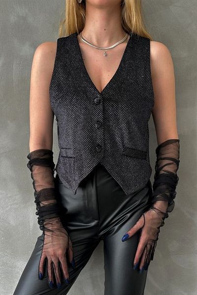 Hayalperest boncuk Mănuși de mireasă din tul negru - mănuși lungi și elegante pentru costum de mireasă