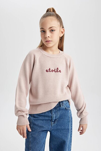 DeFacto Girl's Crew Neck Printed Knitwear Sweater B5894A823Wn