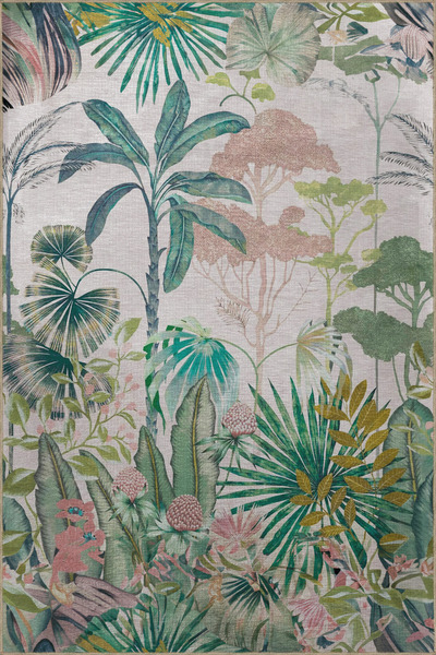 Rugs Modern Halı Çok Renkli Tropikal Temalı Çiçek ve Ağaç Desenli Modern Deko...