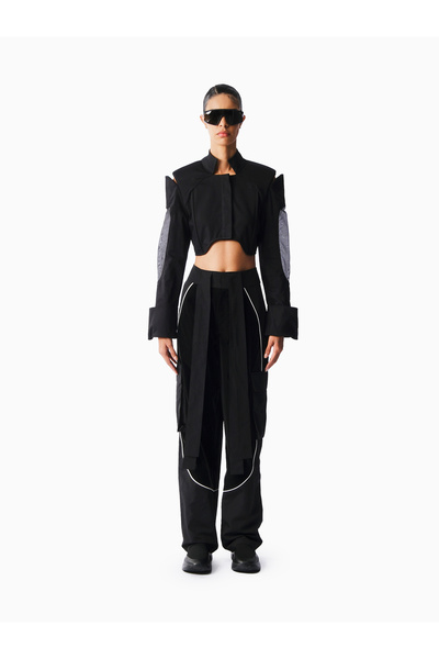 Black Organza Crop Shirt
