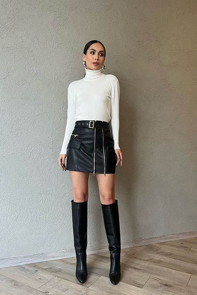 Seda Yalçın Atelier Black Gold Zippered Belted Leather Skirt