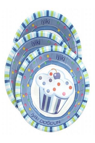 Kazanabil GOOD BORN CUPCAKE PRINTED BUTTER CARTON PLATE BLUE 12 PIECES