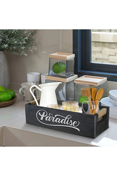 woodretro Ahşap Mutfak Düzenleyici Ahşap Kutu Mutfak Dekorasyon Siyah Paradise