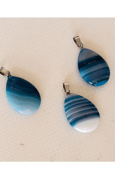 Tesbih Atölyesi Certified Drop Model Real Blue Agate Stone Necklace - With Silver Apparatus